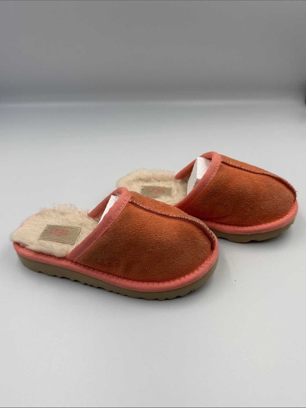 UGG Kids Orange Suede Shearling Slip-On Slippers